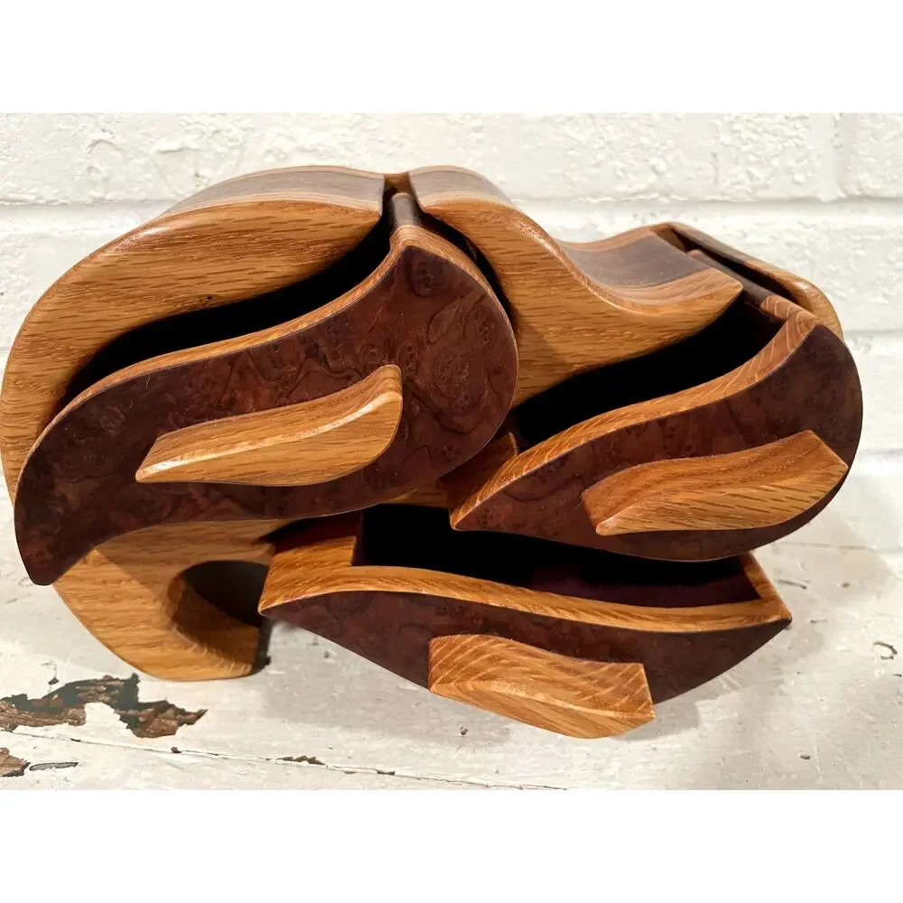 Handcrafted Bandsaw Wooden Puzzle Box Hidden Compartment Jewelry Keepsake Box